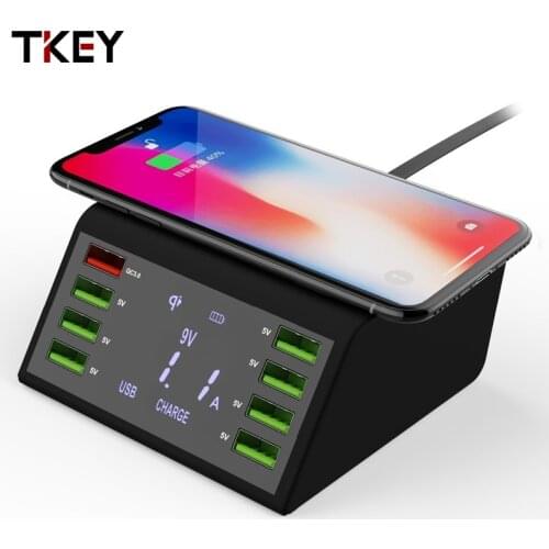 8 Port QC3.0 Fast Charger USB Smart Charging Station For Iphone Smart LED Display Multi Socket Multi-Function Wireless Charger