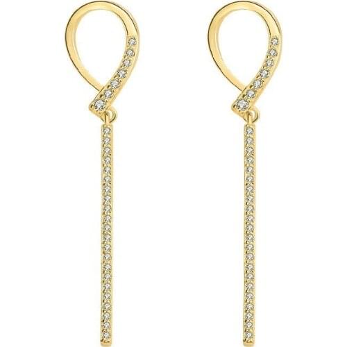 925 Silver Plated 14K Gold Long Cutout Drop Geometric Elegant Fashion Wedding Shiny Zircon Earring Jewelry for Women Gift New