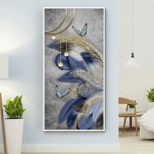 Abstract Blue Feather Art Canvas Painting Nordic Posters and Prints Cuadros Modern Wall Art Picture for Living Room Home Decor