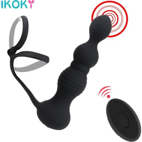 IKOKY Double Ring Pull Beads 10 Mode Anal Vibrator Butt Plug Delay Ejaculation Prostate Massage Sex Toys for Men Women