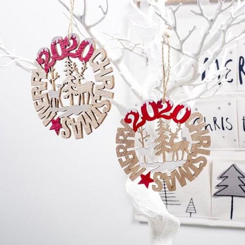 Behogar 2pcs 2020 Merry Christmas Letter Hollow Wooden Sign Hanging Pendant Ornaments Decoration for Christmas Tree Party Decor