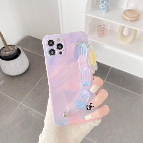 Bracelet Wrist Chain Phone Case For iPhone 12 11Pro Max XR X XS Max 7 8 SE Cute Smile Crystal Soft Cover gift for girl daughter
