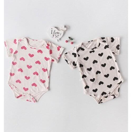 Black/Pink heart printing pattern romper baby clothes newborn boys short sleeve jumpsuit for toddler girls onesie outfits summer