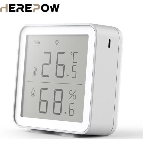 Herepow Tuya wifi Smart Home Temperature And Humidity Sensor With LED Screen Works With Home Assistant and Tuya Wifi Hub