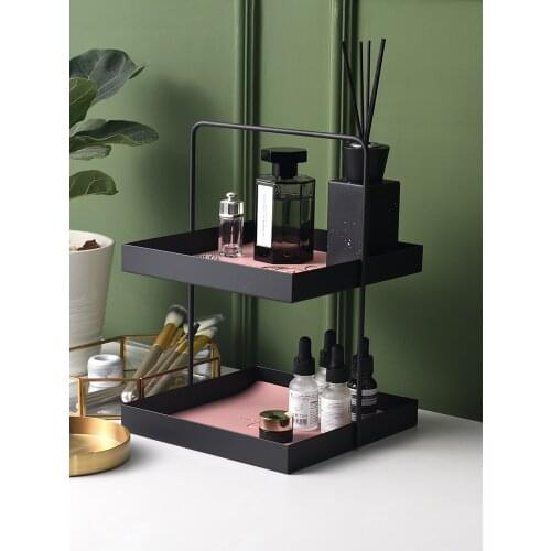 European Style Double Storage Rack Leather Metal Storage Shelf Living Room Office Sundries Makeup Organizer Decoration Box
