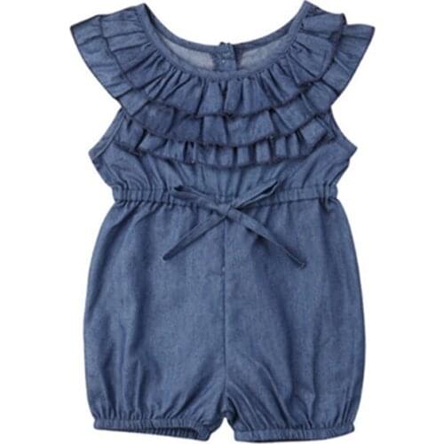Baby Toddler Girls Princess Ruffle Denim Romper Shorts Jumpsuit Outfits Clothes Baby Girl Bodysuits Summer Cotton O-neck