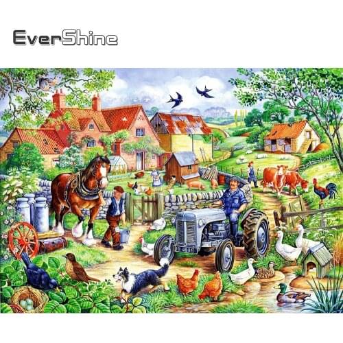 EverShine Diamond Painting Landscape Picture Rhinestones Diamond Mosaic Full Display Farmhouse Cross Stitch Handmade Decor