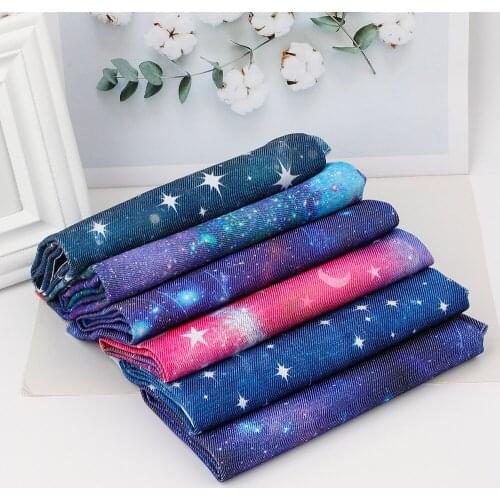 JOJO BOWS 40*50cm Denim Fabric Printed Shiny Star Cloth Sheets For Patchwork Apparel Sewing Materials DIY Hair Bows Accessories