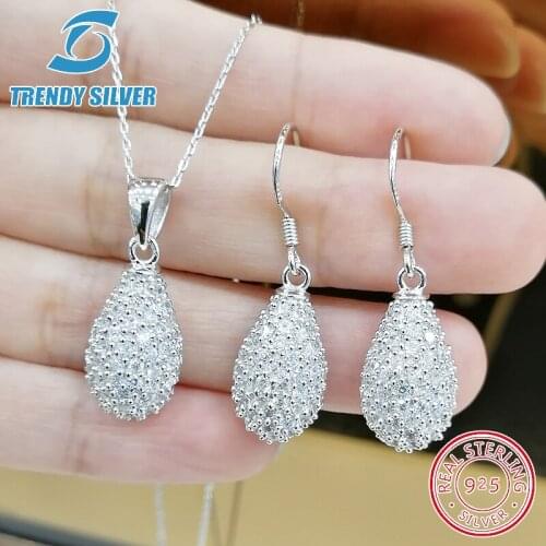 Complete pure 925 sterling silver zirconia clear CZ luxury jewelry set ring earrings for woman pendant necklace trendy design