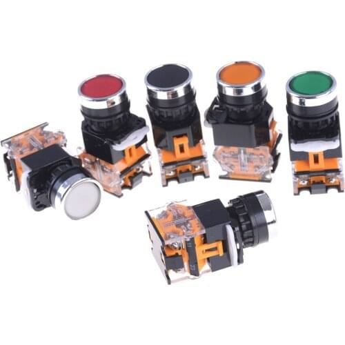 LA38 22mm 1pcs Flat Head Push Button Switch 1NO 1NC Momentary Push Button Switches LA38-11 6 Colors Normal Open + Normal Closed
