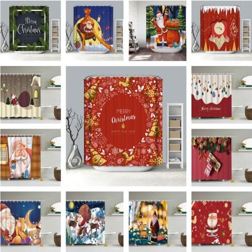 Cute Santa Claus With Gifts Shower Curtain Waterproof Christmas Home Decoration Polyester Fabric Washable Cortinas De Ducha