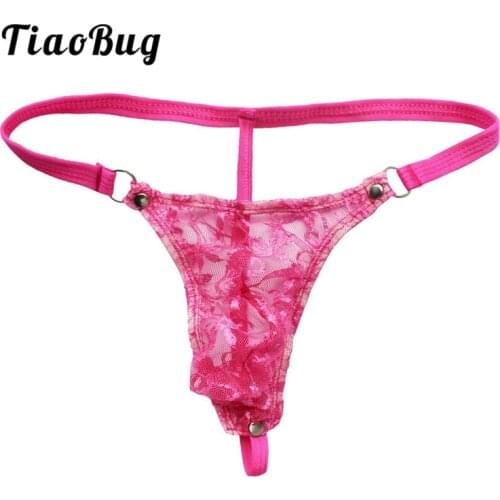 TiaoBug Gay Sexy Mens Underwear Lace Transparent Briefs Mens Lingerie Mesh Lace flower Panties T-back Strap Waistband Underwear