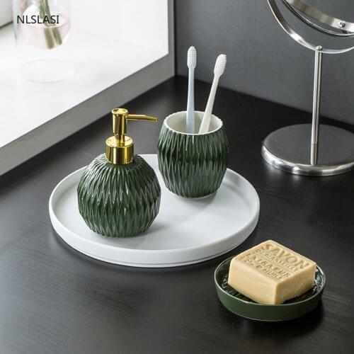 Nordic minimalist bathroom wash set bathroom five-piece creative embossed hotel mouthwash cup set hand soap bottle