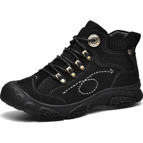 New Style Men Hiking Shoes Warm Plush Ankle Boots Outdoor Anti-Slip Climbing Sneakers Lace-up Sports Boots Jogging Shoes 2021