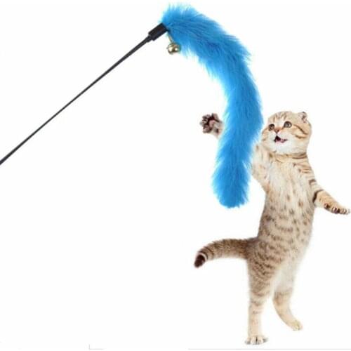 Cat Teaser Wand Pet Interactive Fun Stick Toy Wire Chaser Colorful Turkey Feather Cat Supplies Random Colors