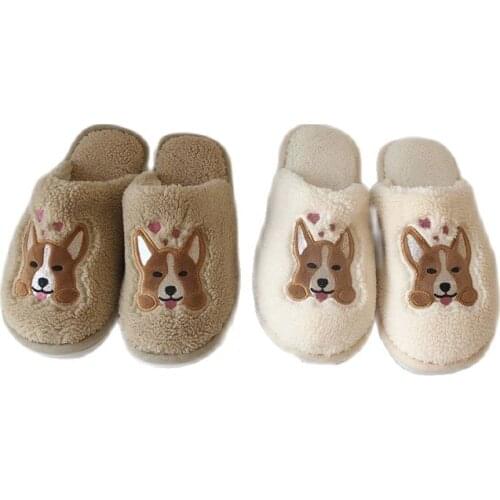 Dog Plush slippers women men Home Slippers Cute Animal warm Soft Comfortable white Woman Slipper Ladies House Slippers winter