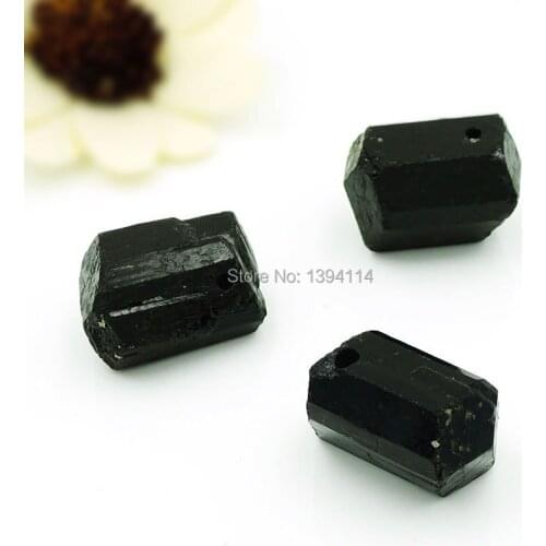 Natural Black Tourmaline Point Pendants Perforated Hexagon Column 25-30 mm