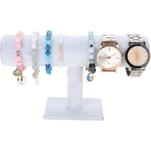 Portable PVC Jewelry Display Rack Jewelry T-Bar Stand Necklace Watch Bracelets Display Stand Jewelry Holder Organizer White