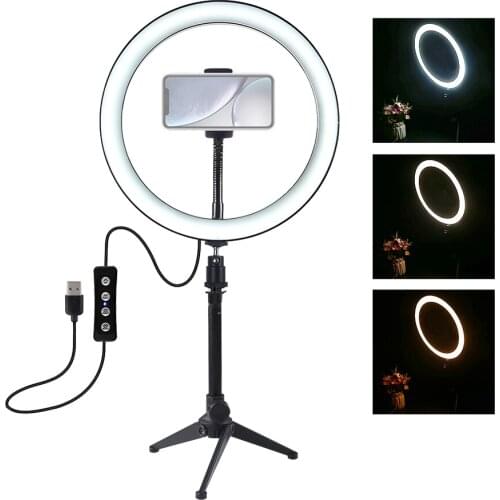 4 Option Portable Mini LED Ring Light photography lighting Desktop Ringlight Adjustable+Tripod Stand Selfie Stick Mount Holder