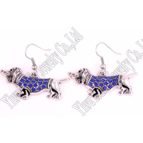 Rhodium plated earring with sparkling crystals Dachshund Cute Dog Animal pendant