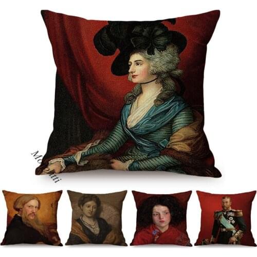 Nordic Celebrity Vintage Oil Painting Cushion Cover Chic Woman King George Self Portrait Decoration Sofa Pillow Case Kussenhoes