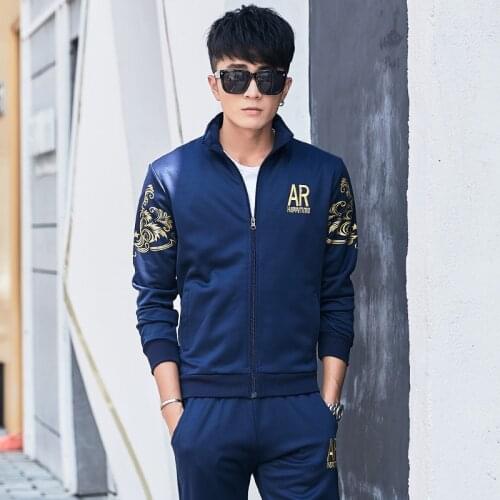 Spring Autumn Men Sportswear Tracksuit Zip Up Jacket Loose Running Jogging Outfits Workout Casual Set Sport Suit Sweatshirt+pant