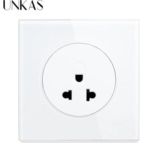 UNKAS 13A US Standard Tempered Crystal Glass Panel Wall Power Socket Grounded With Child Protective Lock 86MM*86MM Outlet