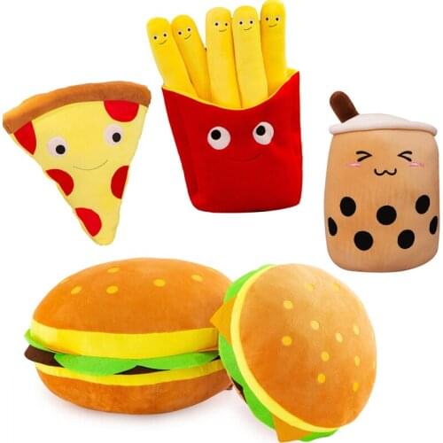 Funny Food Plush Simulation Stuffed Cartoon Snack Pillows Pizza Fries Milk Tea Kids Toys Birthday Girl ValentineS Day Gift