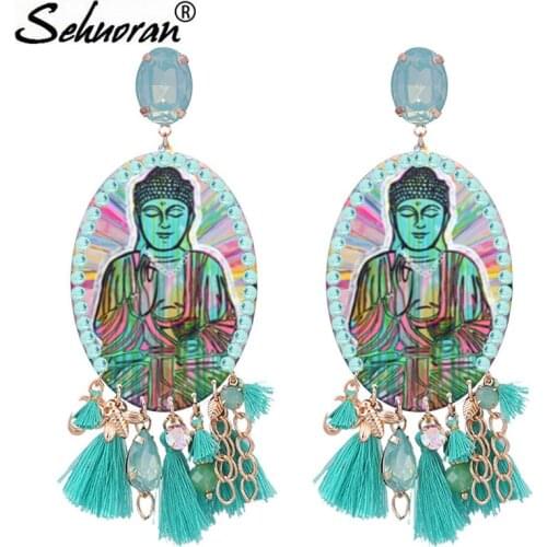 Sehuoran Aretes Crystal Budha Picture Pendients Drop Earrings For Woman 2018 Element Tassel Earrings Jewelry Brincos Oorbellen