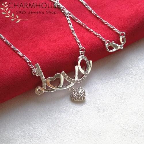 925 Silver Necklaces For Women LOVE Letter Heart Pendant & Necklace Link Chain Choker Collier Fashion Jewerly Best Friend Gifts