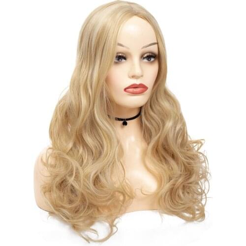 ZM 26" Long Fluffy Wavy Ladies Wig Middle Part Blonde Color Synthetic Hair Wigs Thick Body Wave Wigs for Women Heat Resistant