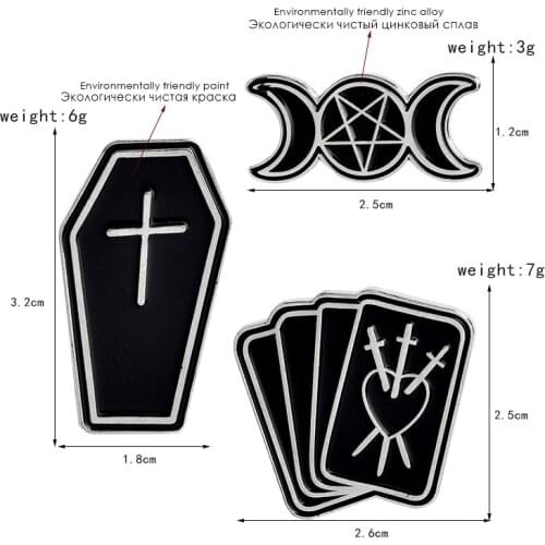 1PCS Europe and America Style Originality Metal Vintage Punk Moon Coffin Dagger Poker Witchcraf Icons Brooch Backpack Pins Icon