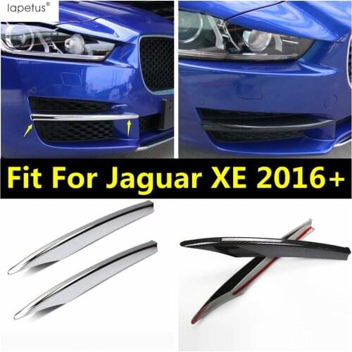 2PCS Accessories For Jaguar XE 2016 - 2019 ABS Chrome / Carbon Fiber Exterior Bumper Front Fog Lamp Lights Strips Cover Kit Trim