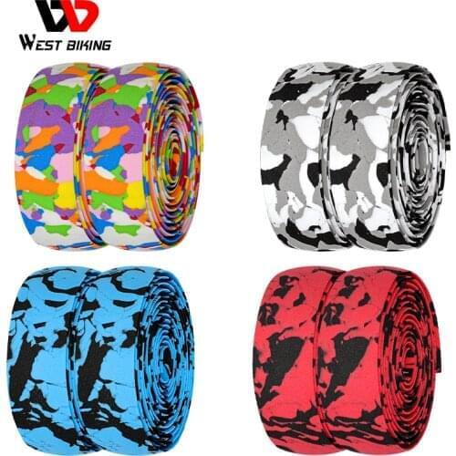 WEST BIKING 2pcs Cycling Handle Belt Bike Bicycle Camouflage Anti-Slip Damping Handlebar Bandage Wrap with Bar Plugs