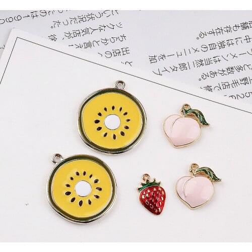 30pcs/lot alloy drop oil gold color cartoon furit style cartoon Kiwifruit/Strawberry/Peach shape floating locket pendant charms