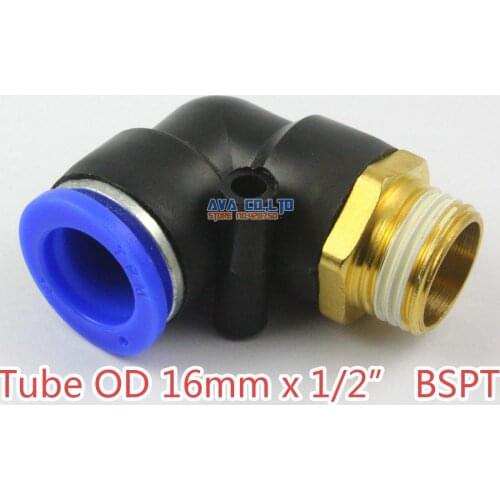 5 Pieces Tube OD 16mm x 1/2" BSPT Male Elbow Pneumatic Connector Push In To Connect Fitting One Touch Quick Release Air Fitting