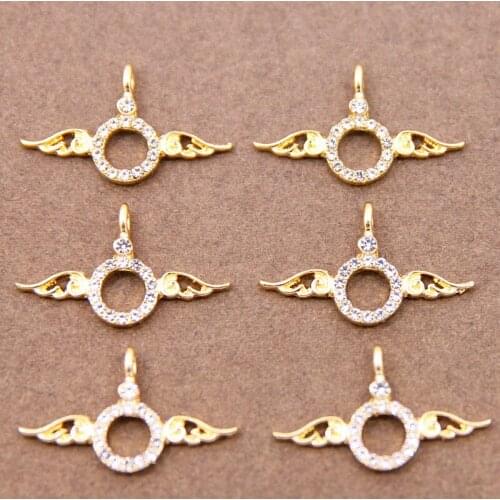 6pcs 27*16mm Wings Fly Round shape Charms for Jewelry Making Inlaid rhinestones Charms DIY Earrings Pendants Necklaces Accessori