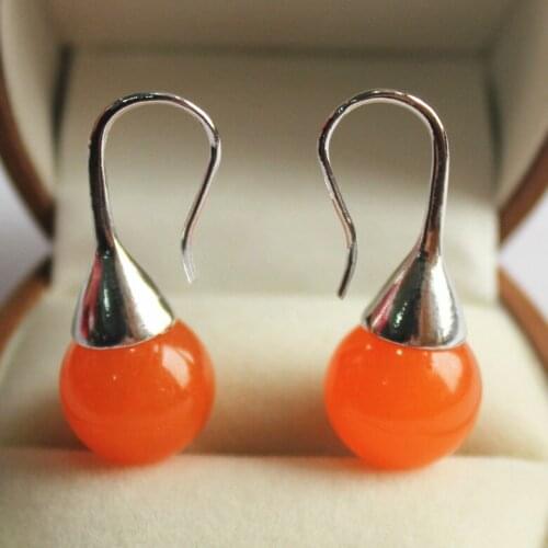 925 SHIPPING NOBLE WOMAN 12MM RED JADE BEAD EARRING