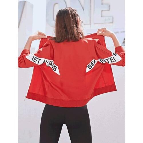 Plus velvet sports jacket female trend printing new fitness sweater long-sleeved handsome clothes jacket outer wear autumn