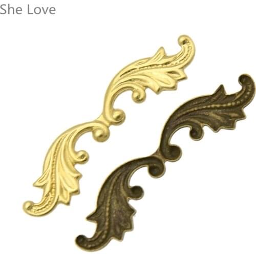Chzimade 20pcs Raw Brass Leaf Shaped Stamping Filigree Scrapbooking Embellishments DIY Art Crafts