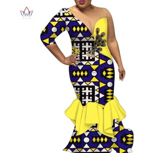 Dashiki African Dresses for Women Sexy Party Wedding African Dresses Ankle-Length Yarn Sleeve Dress Africa Women Clothes WY6310