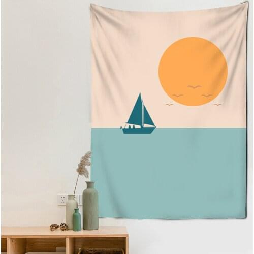 Mountain Sunset Abstract Landscape Illustration Wall Tapestry Wall Hanging Art Coverlet Bedding Blanket Sheet Throw Yoga Mat