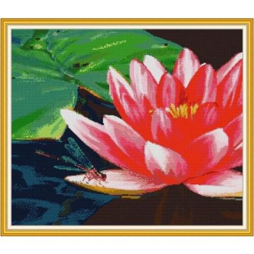 H866 Lotus 2 cross stitch kit aida 14ct 11ct count printed canvas stitches embroidery DIY handmade needlework