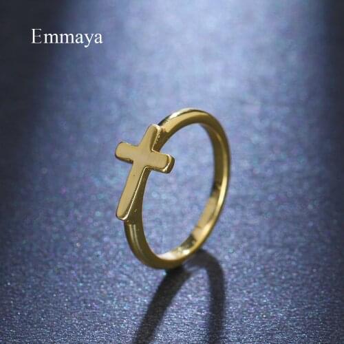 Emmaya New Fashion Gold Color Cross Appearance Ring Sacred Style For Women In Holy Party Decoration Charming Gift