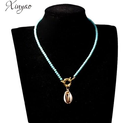 Xinyao Bohemian Mixing Color Miyuki Beads Choker Natural Cowrie Shell Collier Femme Boho Trendy Chic Initial Necklace for Women