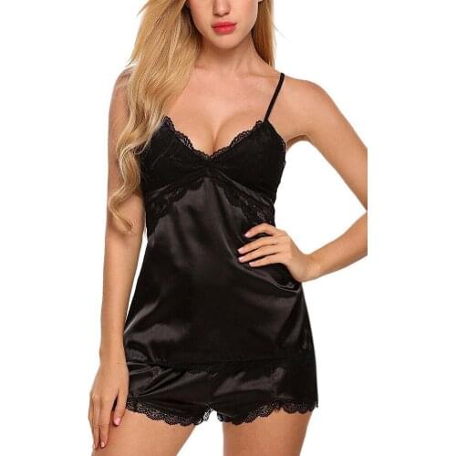 Hot Ladies Lace set Satin Sleepwear Womens Sexy Lingerie cute pyjama femme Elegant night suit nighty for ladies Underwear