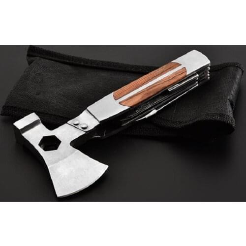 10-In-1 Wood Steel Handle Multi Tool Pliers Axe Hammer Knife Saw File and Screwdriver Survival Camping Tools