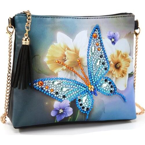 Fashion Women Handbag DIY Butterfly Flower Special Shape Diamond Painting Chain Shoulder Bag Leather Clutch Storage Bag Gifts