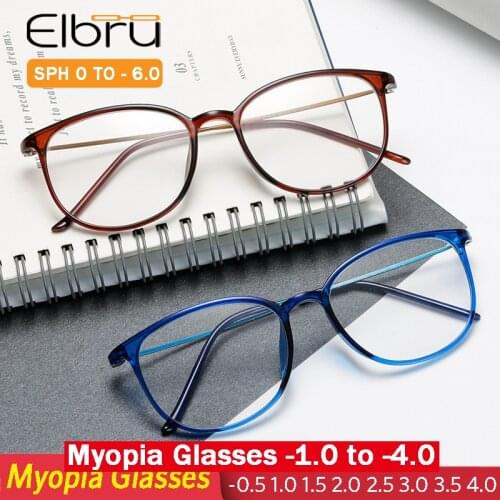 Elbru Ultralight Anti-blue Light Myopia Glasses Women Men Round Frame Nearsighted Prescription Glasses Diopter -1.0 to -4.0