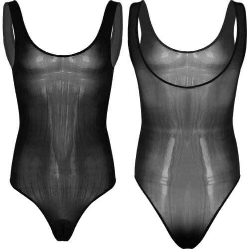 Mens Glossy Fitness Exotic Teddies Sleeveless Slim Fit Bulge Pouch Smooth Breathable See-through Lingerie Bodysuit Underwear